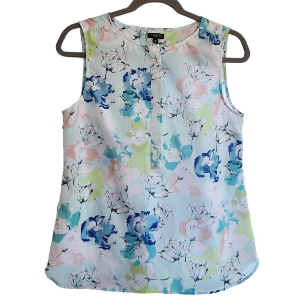 Talbots 6P Sleeveless Top Tank Floral Light Blue